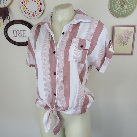 ASOS Tops - ASOS Tie Front Mauve Pink Button Picnic Shirt | M